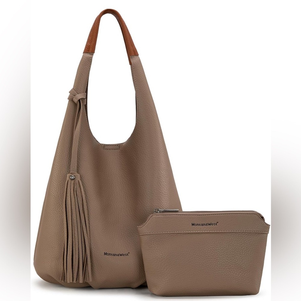 - LEATHER SLOUCHY SHOULDER Hobo Bag for Women 2PCS w/ & Cosmetic BAG *NEW*